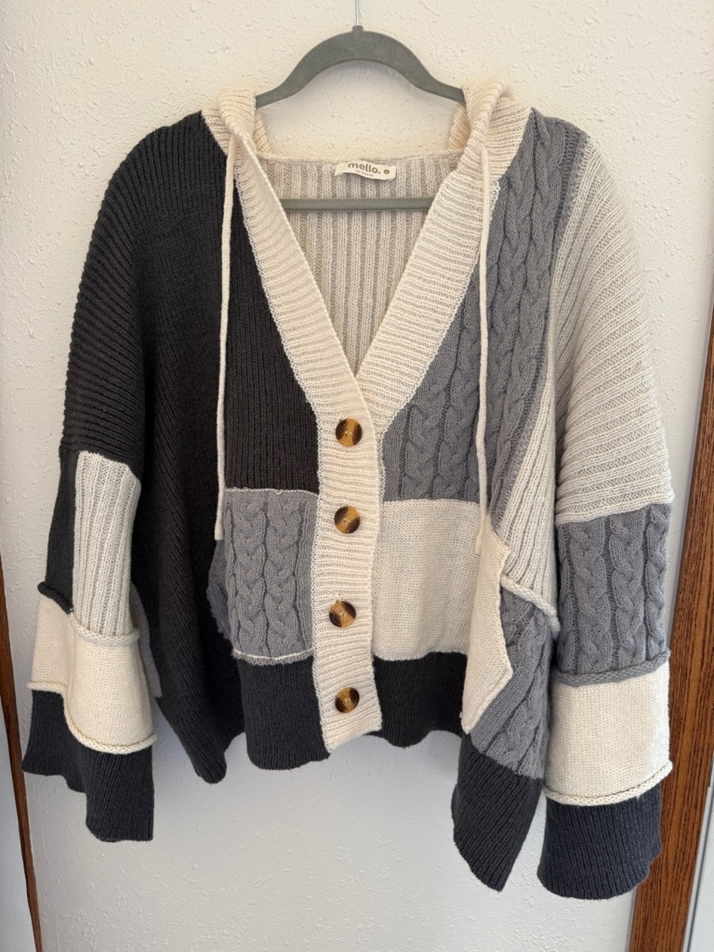 Mello Colorblock Hooded Cardigan Sweater - Cream, Gray, Black